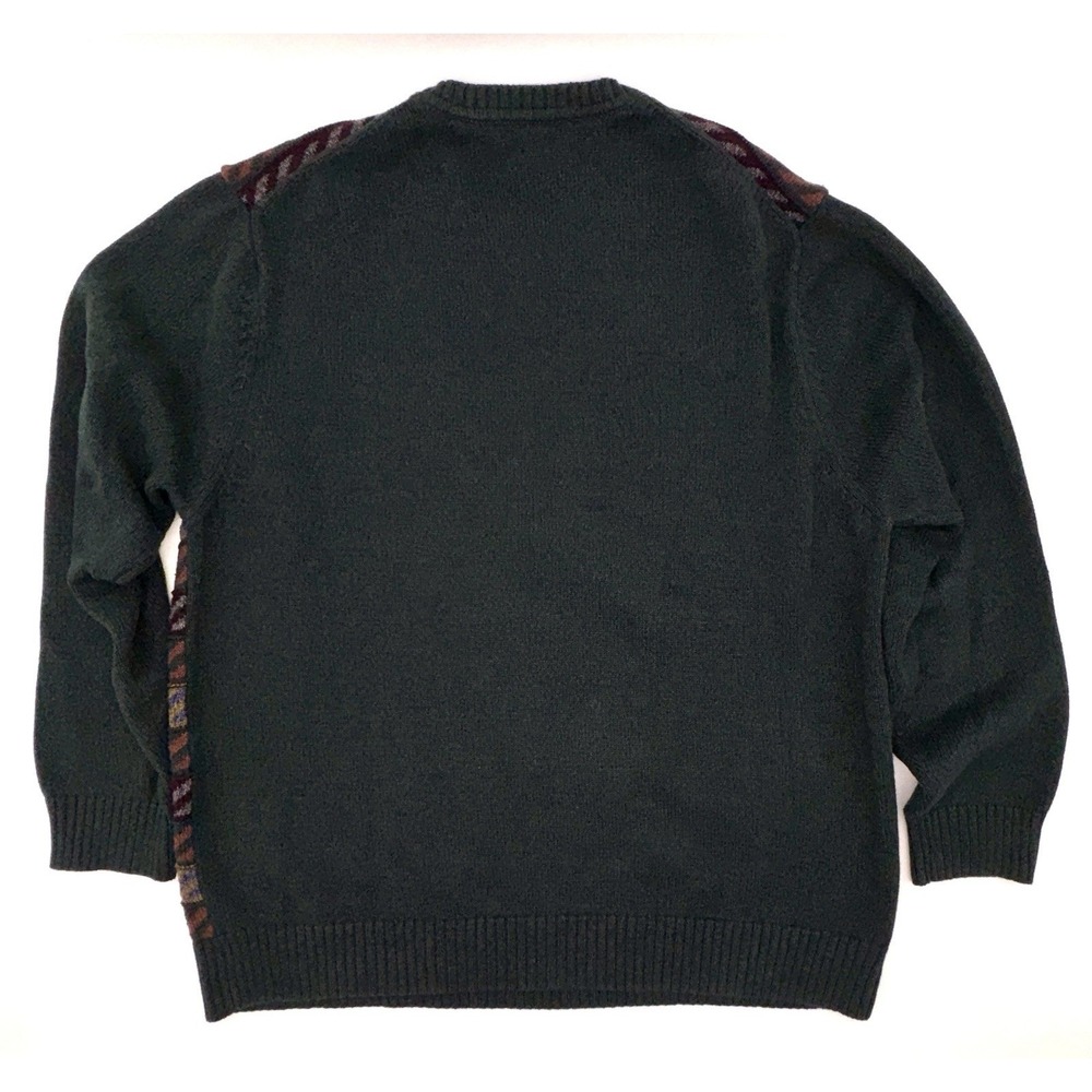 Vintage 90 Striped Knit Sweater Textured Men's L Green Eclectic Grandpa Cosby - Picture 3 of 6